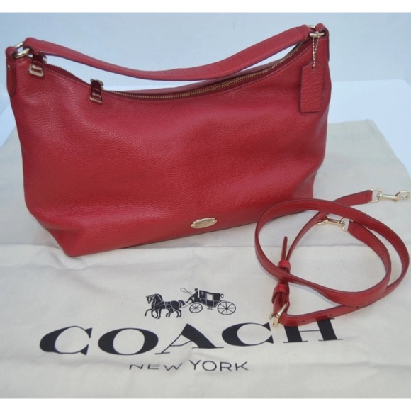 Coach Cherry Red Hobo and Crossbody Pebbled Leather Bag with silver hardware - Picture 1 of 14